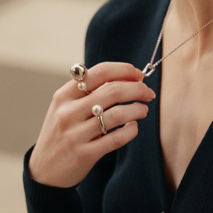 Silver Milk Pearl Ring