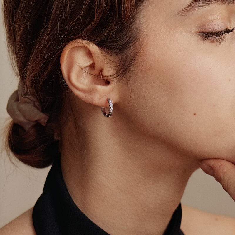 Silver Sugar Tennis Hoop Earrings